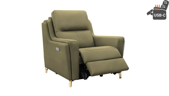Parker Knoll Portland Power Plus Recliner Headrest Lumbar USB Heated Seat Madri Moss Leather Vintage Oak Leg